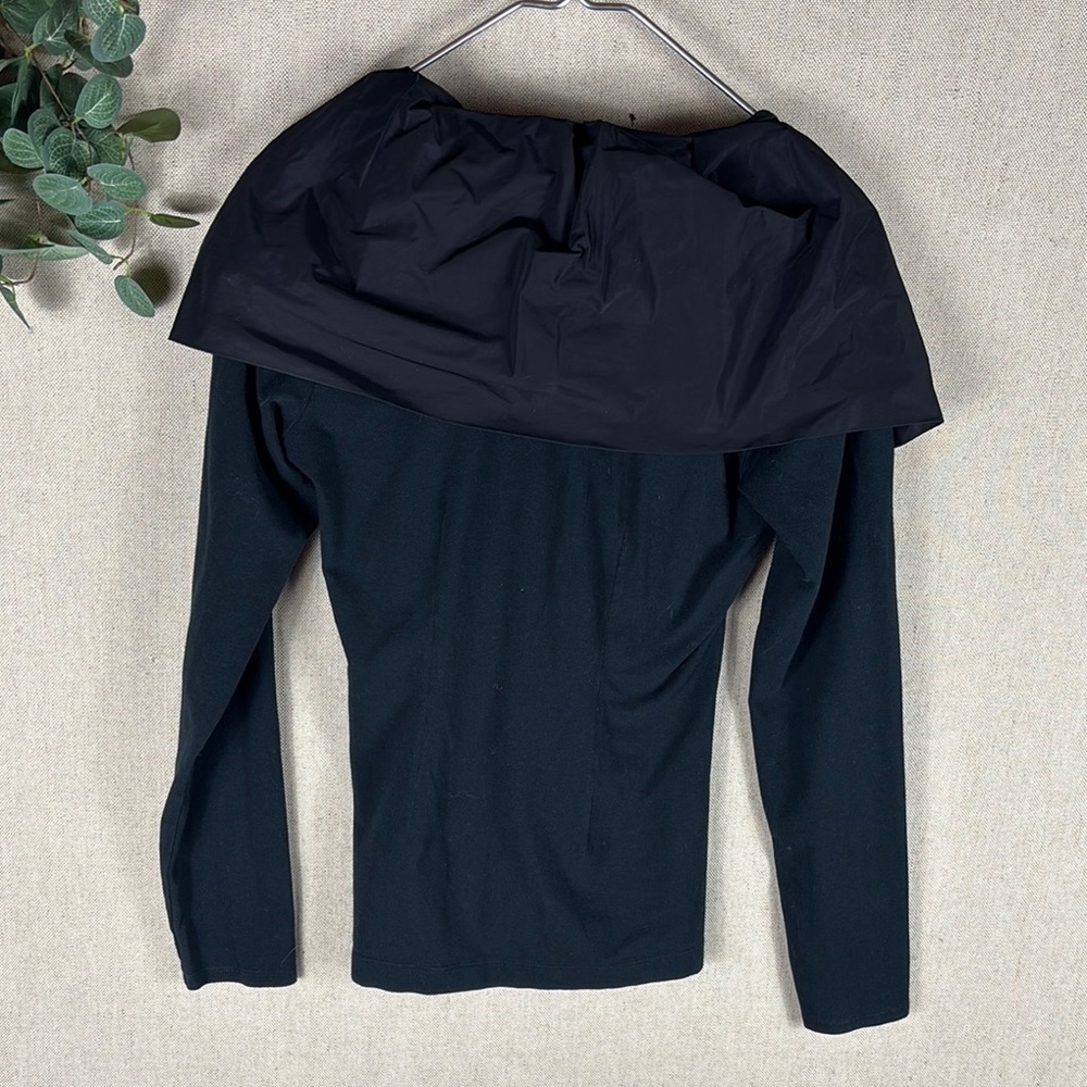 Cabi > Black Mixed Media Memory Top Oversized Collar Blouse Medium - Picture 8 of 9